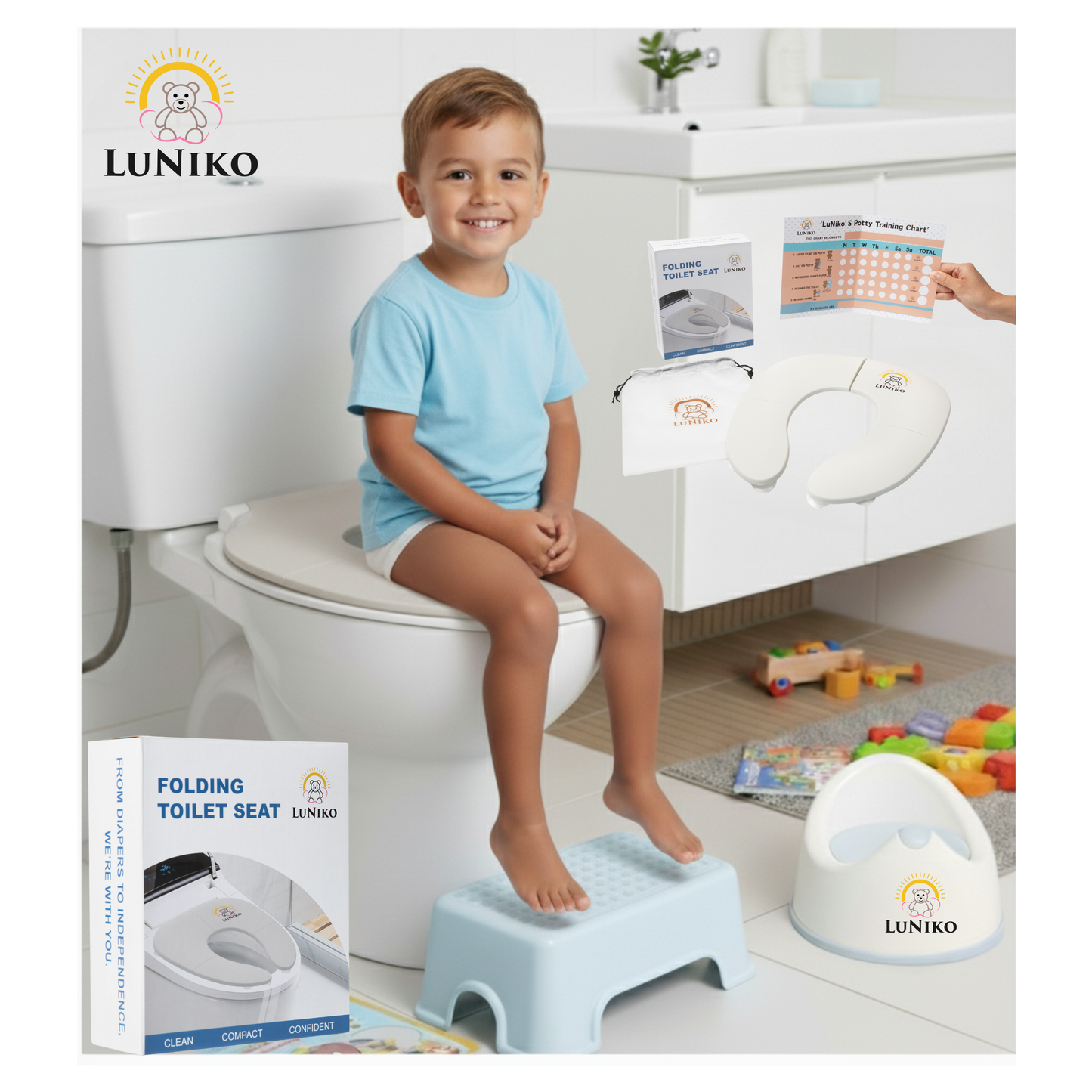 LuNiko Corner Guard & Potty Training Combo – 18-Piece Safety Set + Folding Potty Seat with Training Chart (Grey Edition)