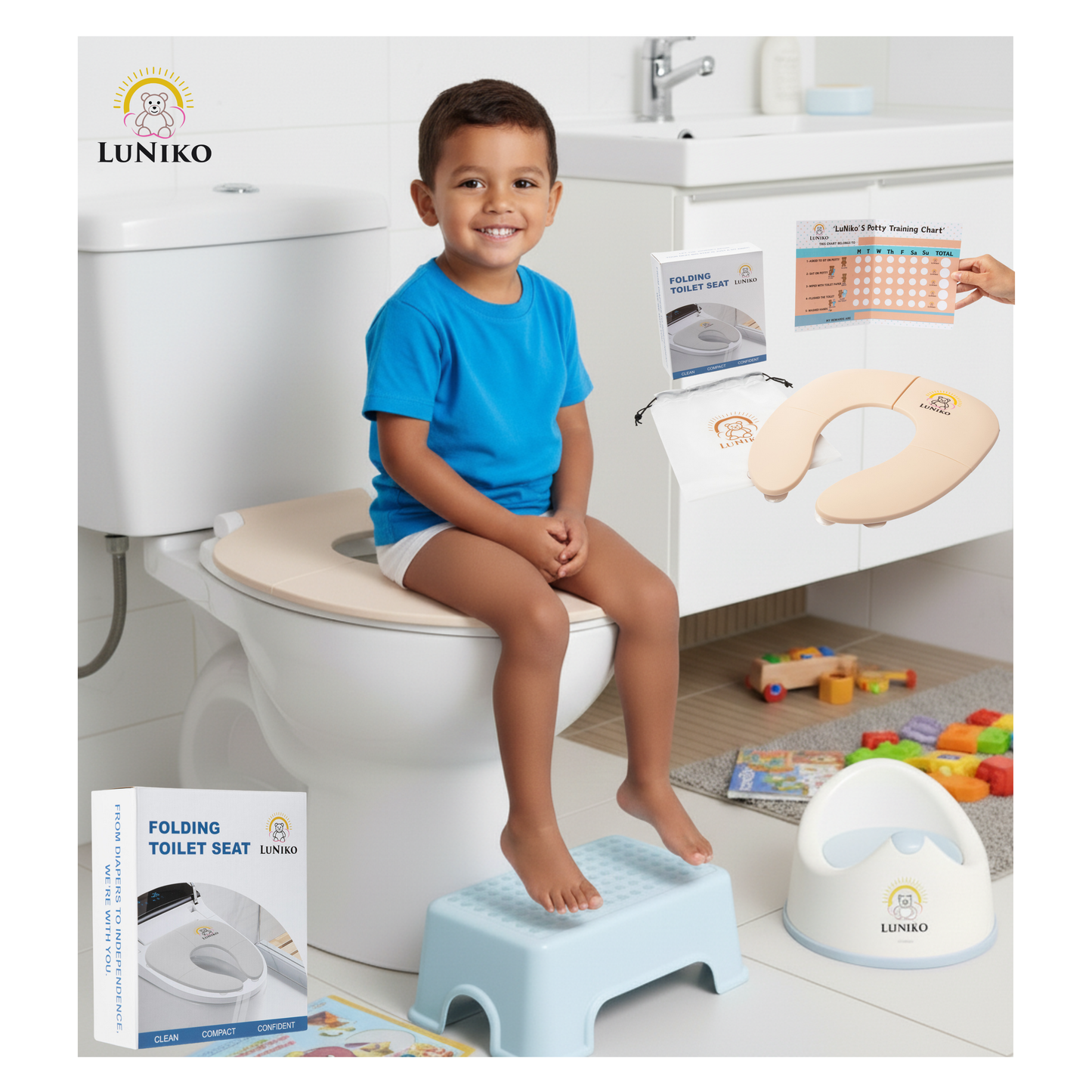Foldable Potty Training Seat – Beige | Non-Slip, Travel-Friendly & Toddler Safe.