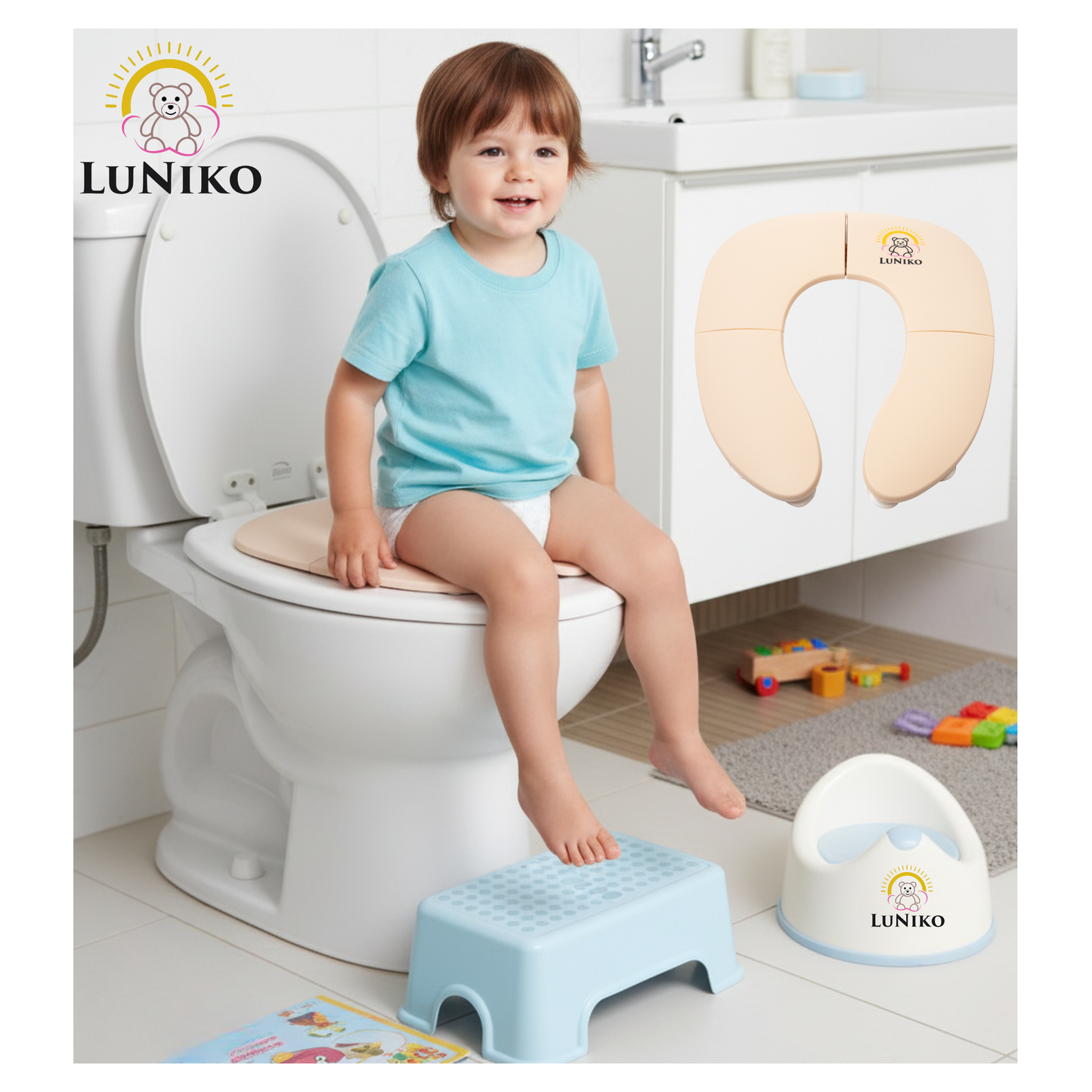 Foldable Potty Training Seat – Beige | Non-Slip, Travel-Friendly & Toddler Safe.