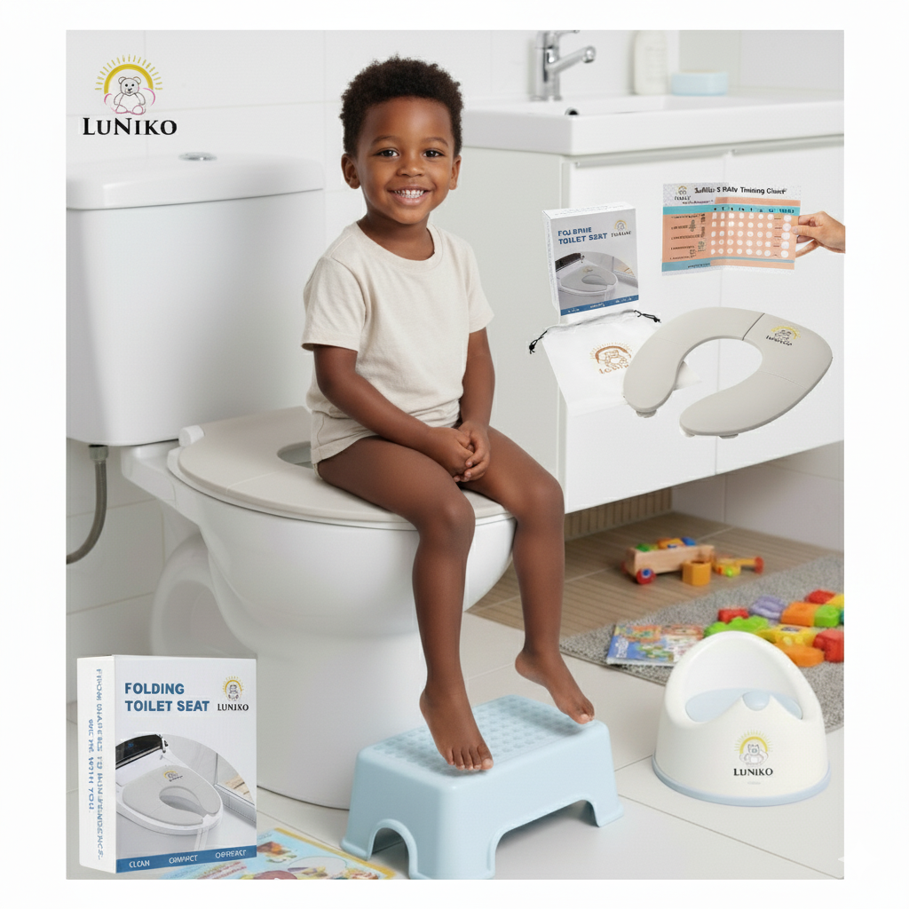 LuNiko Safety & Potty Learning Combo – Home Protection Kit + Folding Potty Seat with Training Chart (Grey Edition)