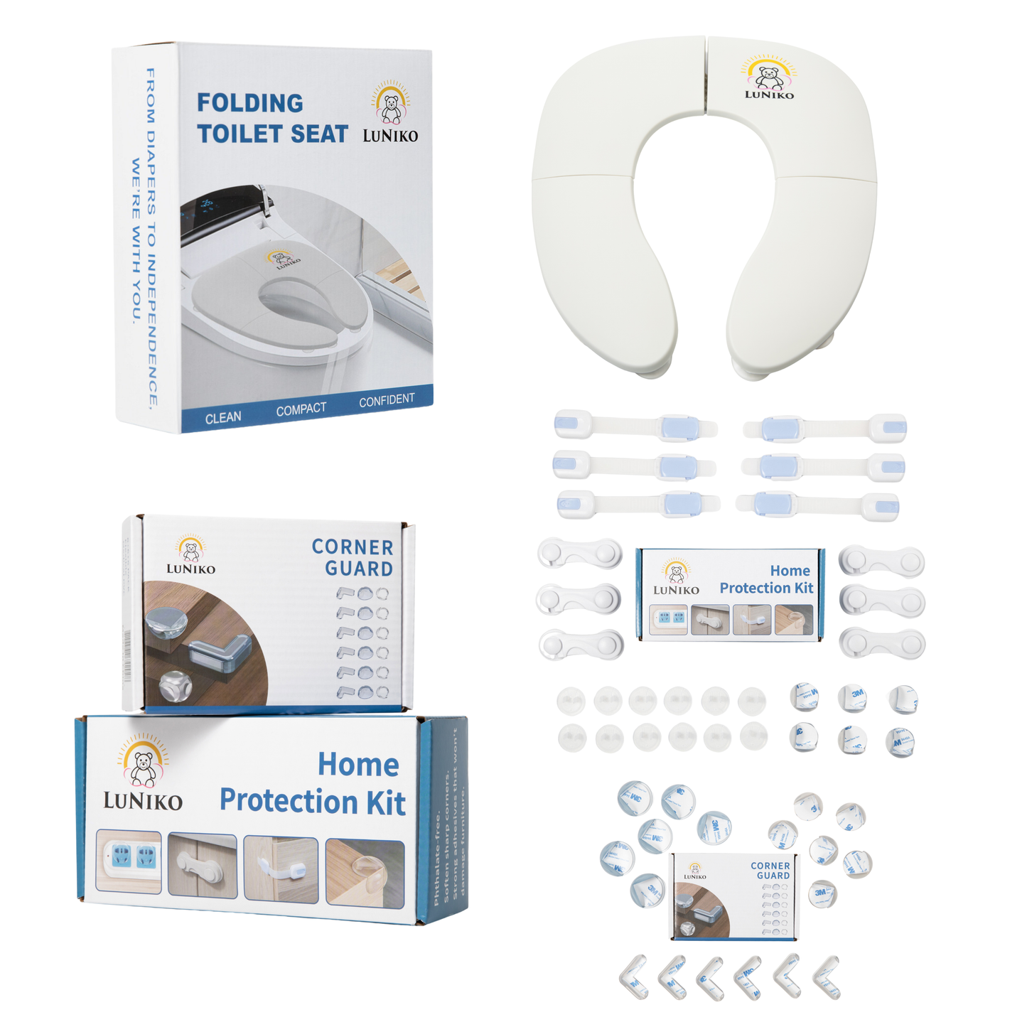 LuNiko Ultimate Baby Safety & Potty Training Bundle – Home Protection Kit + Corner Guards + Folding Potty Seat (Grey Edition)