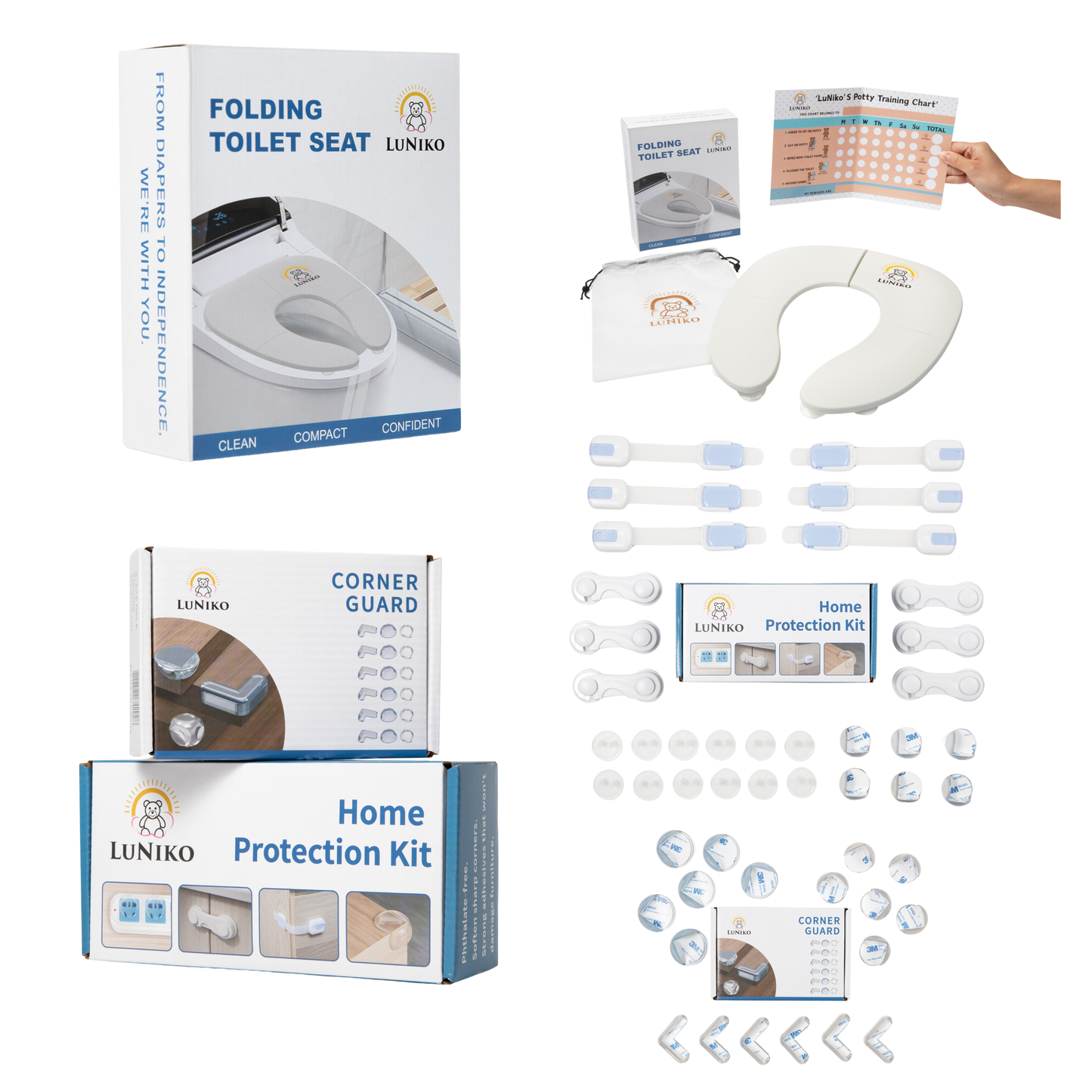 LuNiko Ultimate Baby Safety & Potty Training Bundle – Home Protection Kit + Corner Guards + Folding Potty Seat (Grey Edition)