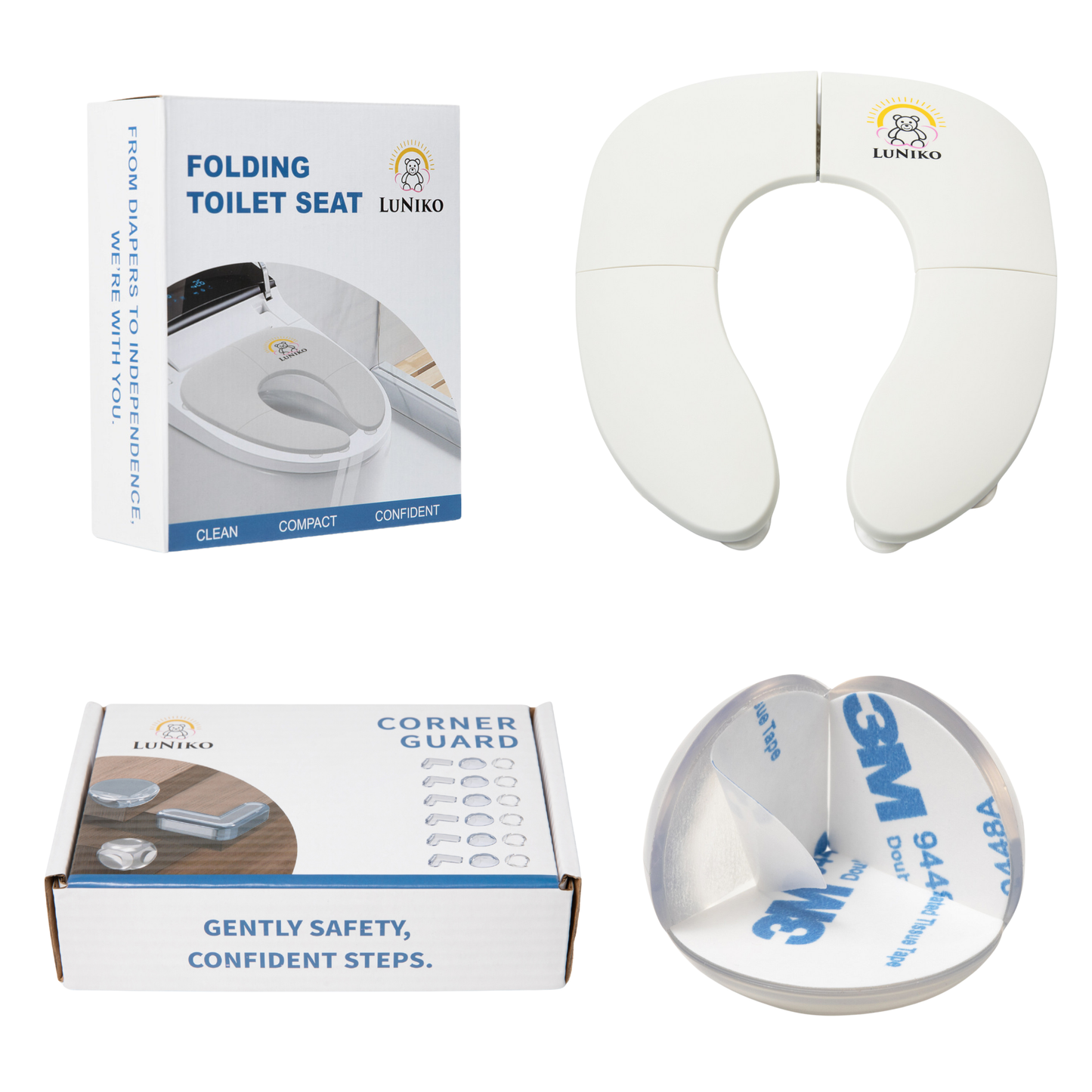 LuNiko Corner Guard & Potty Training Combo – 18-Piece Safety Set + Folding Potty Seat with Training Chart (Grey Edition)