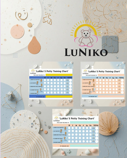 LuNiko LuNiko Potty Training Reward Chart – Printable Chart in 3 Colors (Sky Blue, Blush Pink & Teddy Bear)