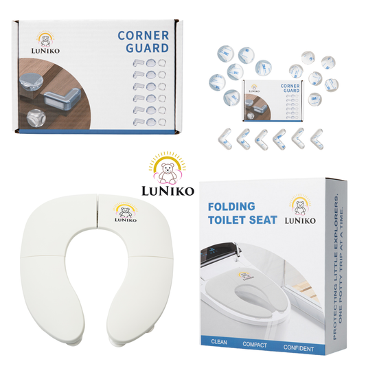 LuNiko Corner Guard & Potty Training Combo – 18-Piece Safety Set + Folding Potty Seat with Training Chart (Grey Edition)