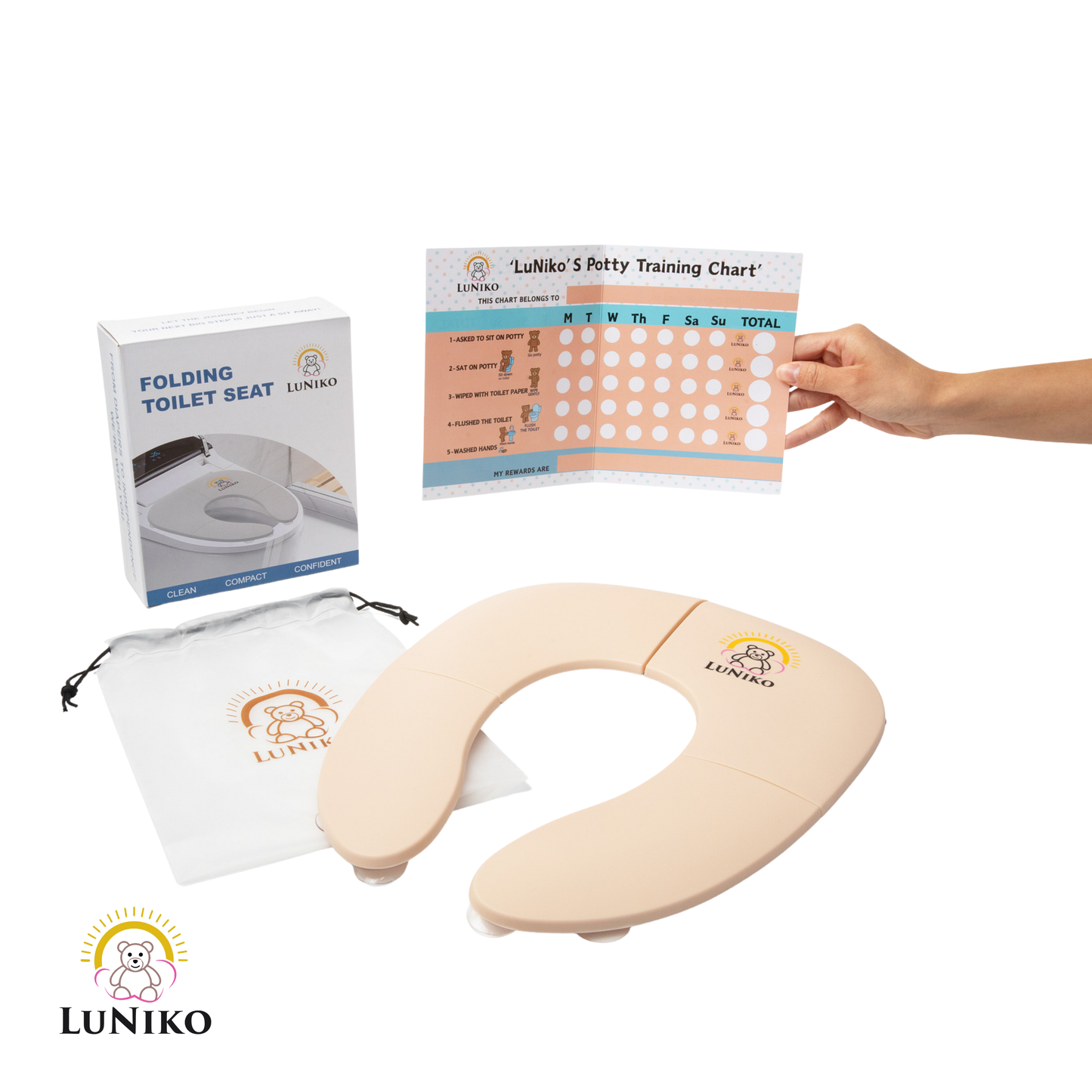 Foldable Potty Training Seat – Beige | Non-Slip, Travel-Friendly & Toddler Safe.