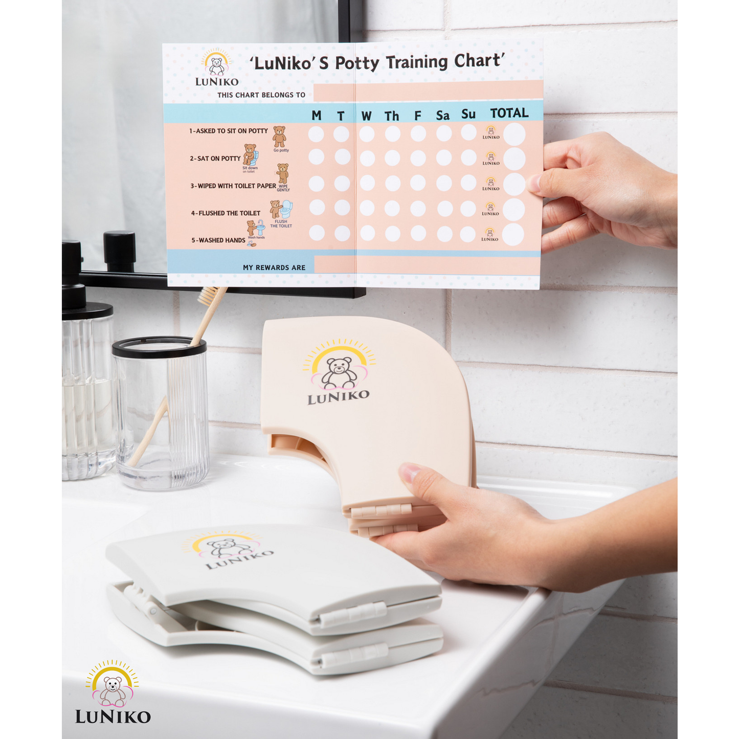 LuNiko Corner Guard & Potty Training Combo – 18-Piece Safety Set + Folding Potty Seat with Training Chart (Beige Edition) (Copia)