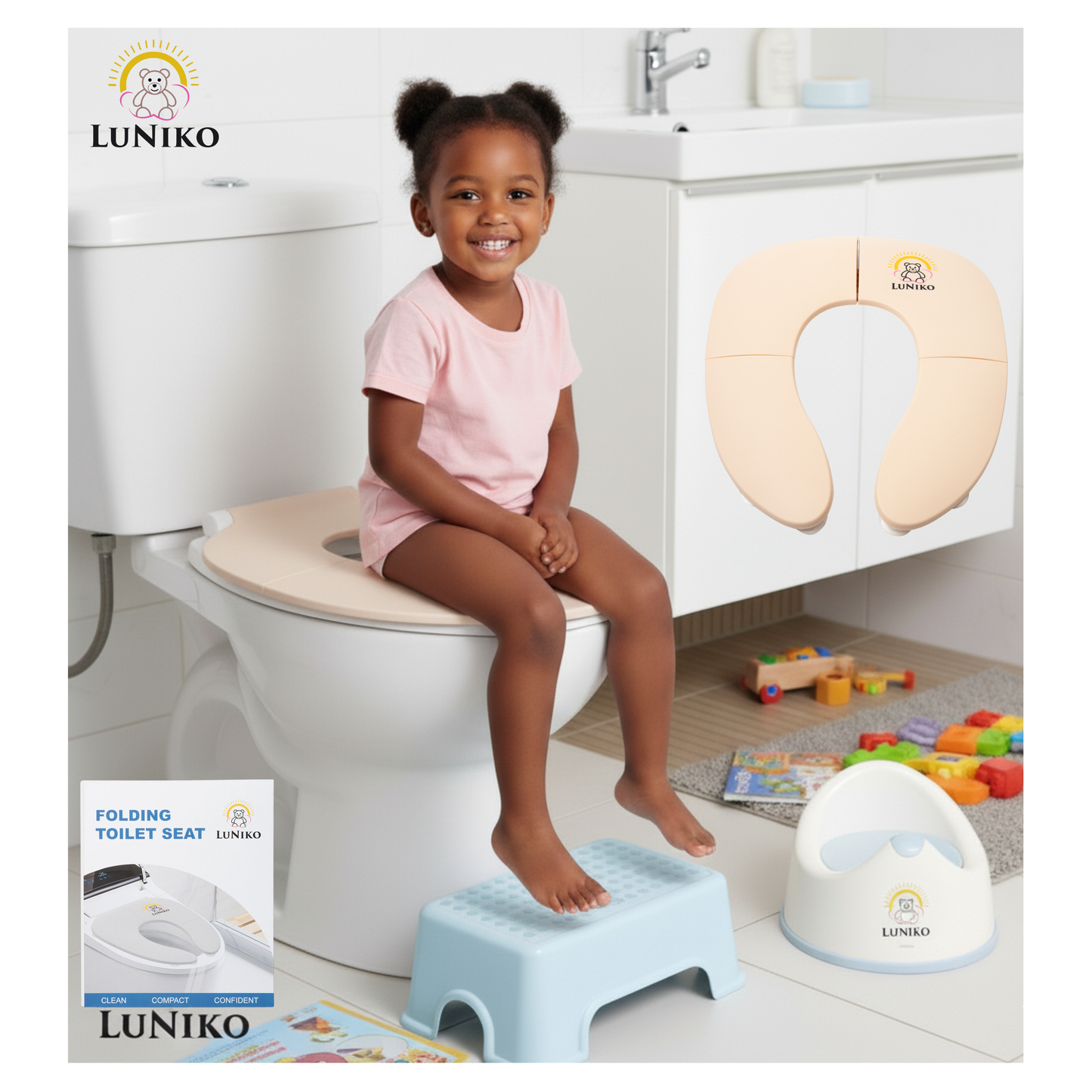 Foldable Potty Training Seat – Beige | Non-Slip, Travel-Friendly & Toddler Safe.